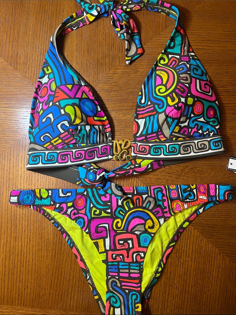 Trina Turk Multicolor Abstract Print Bikini — Neon Yellow, Hot Pink, Blue B23